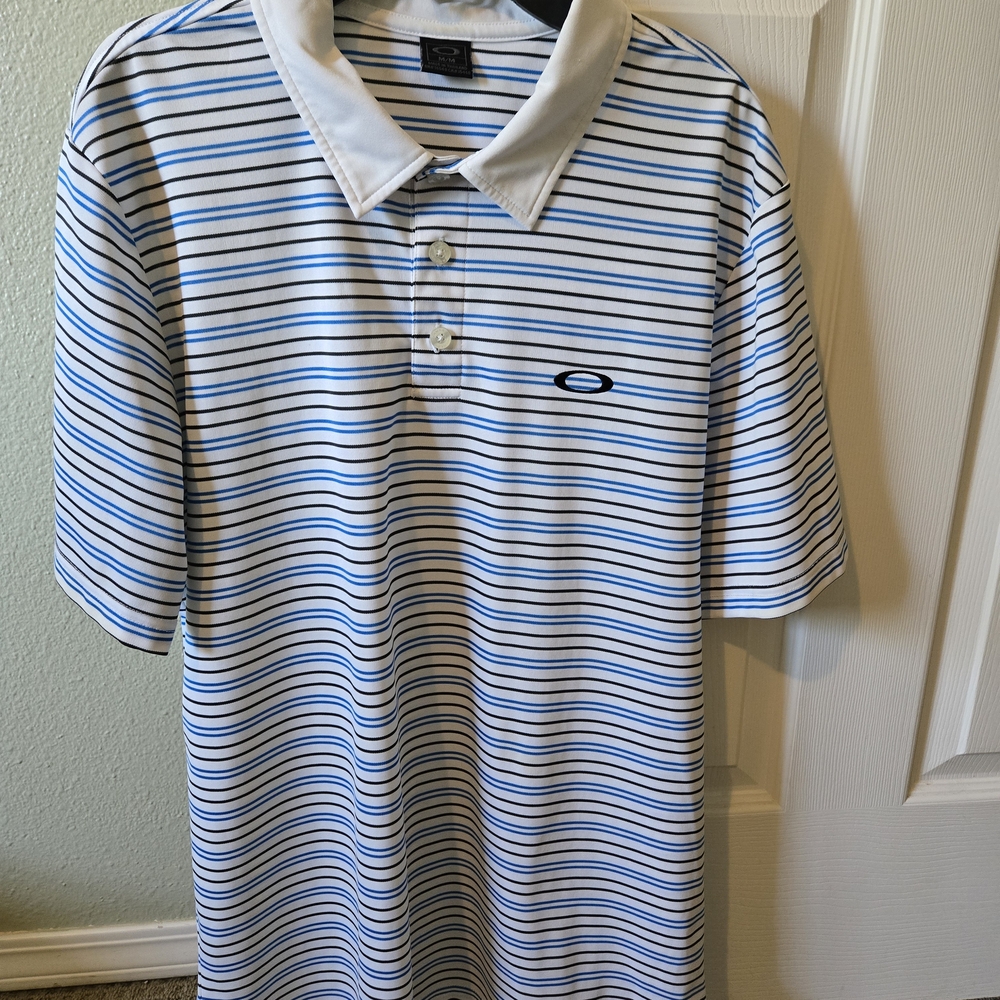 Oakley Men's White and Blue Polo Shirt